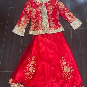 Red Gold Embroidered Traditional tea ceremony dress